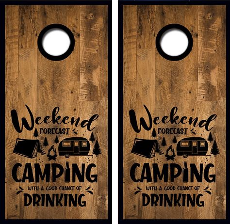 "Two Cornhole Vinyl Wraps (Boards and Bags are not included) Size: 48.5\" height x 24.25\" width Quantity: 2 High Quality Vinyl Decals - with FREE LAMINATION High Quality Digital Print using Latex CMYK ink on Premium Automotive Grade Air Release vinyl material for easy, air bubble free application. Vinyl is weather proof with a 5-7 year lifespan. *LAMINATED WRAPS Vs. NON-LAMINATED WRAPS Laminated Cornhole Board Wraps have a clear lamination applied to them after they are printed. This provides a Drinking Cornhole, Diy Cornhole Boards, Cornhole Board Wraps, Cornhole Boards Designs, Cornhole Decals, Cornhole Wraps, Weekend Camping, Friendly Match, Cornhole Board