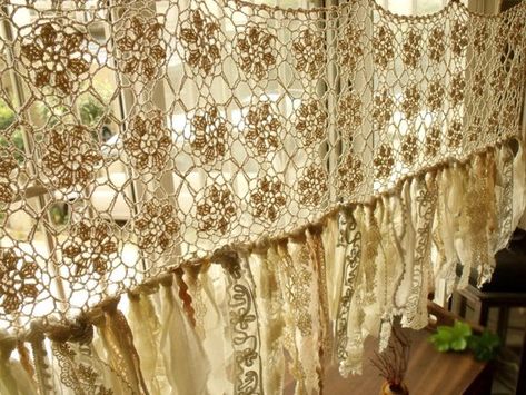 Vintage Hippie Valance Boho HANDmade Crochet Curtain window | Etsy Shabby Chic Francese, Shabby Chic Romantico, Camera Shabby Chic, Rideaux Shabby Chic, Shabby French Chic, Baños Shabby Chic, Romantic Kitchen, Cocina Shabby Chic, Window Treatments Living Room