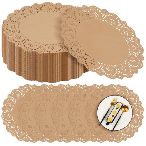 PRICES MAY VARY. Bulk supply of disposable paper table mats for daily use: you will receive a generous pack of 600 round paper place mats measuring 13.5 inches / 34.2 cm x 13.5 inches / 34.2 cm, so you have plenty for decoration and replacements during everyday meals and gatherings Safe and sturdy material: crafted from high-quality, non-toxic, and odorless materials, our durable brown kraft paper place mats are tear-resistant and feature an oil-resistant layer to protect your table from stains, Wedding Tableware, Crafts Party, Paper Table, Cake Craft, Wedding Place Settings, Paper Doilies, Paper Place, Brown Kraft Paper, Table Pads