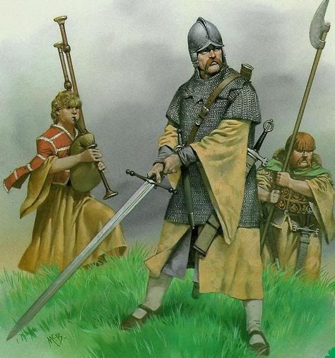 Artistic depiction of an Irish Gallowglass by English illustrator Angus McBride. The Gallowglass, an elite mercenary warrior in medieval Ireland, was a member of the Norse-Gaelic clans of Scotland in the High Middle Ages. Image source: www.pinterest.com Angus Mcbride, Armor Ideas, Irish Clothing, Historical Warriors, Celtic Warriors, Ancient Warfare, Historical Armor, Celtic Culture, Armadura Medieval