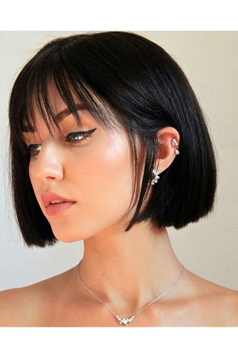 XIUFAXIRUSI XIUFAXIRUSI Short Black Bob Wigs with Cute Bangs Short Straight Wigs for Women Silky Women¡¯s Wig Heat Resistant Wigs for Daily Party Cosplay Short Black Hair, Kadeřnické Trendy, Black Bob, Straight Wigs, Bangs Short, Brown Fall, Short Straight Hair, Shot Hair Styles, Nails 2021