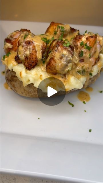 Chef Don Smith on Instagram: "Twice Baked Potato W/ Garlic Salmon Bites. I really enjoyed making this one! Make sure to like & Save this one for Later! #reels #reelsinstagram #salmon #salmonrecipe #salmonbites #twicebakedpotatoes #potato #garlicsauce #potato #comfortfood #foodreel #foodreels" Salmon And Baked Potato, Salmon Loaded Baked Potato, Salmon Baked Potato, Garlic Salmon Bites, Double Baked Potatoes, Salmon Baked, Twice Baked Potato, Salmon Bites, Garlic Salmon