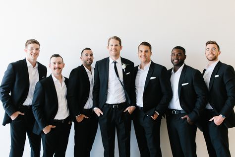 Groomsmen Black Suit No Tie, Groomsmen Attire Black No Tie, Groomsmen With No Ties, Black Suit No Tie Wedding, Groomsmen Attire No Tie, No Tie Groom, No Tie Groomsmen Attire, Suits No Tie, Groomsmen No Tie