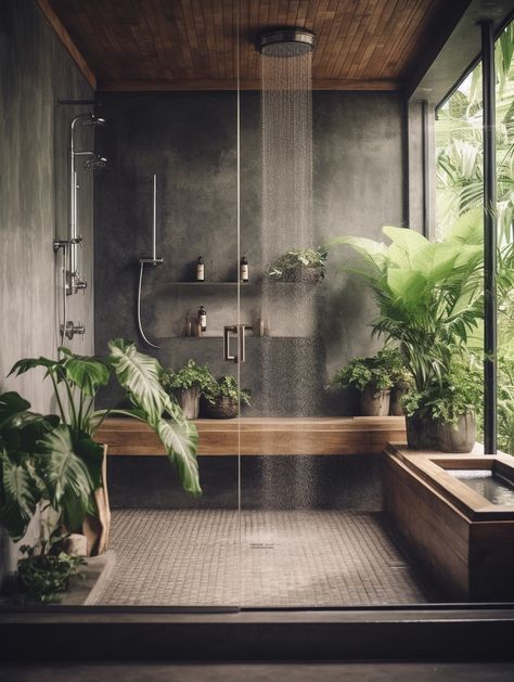 Unique Bathrooms, Japandi Bathroom, Second Bathroom, Bilik Mandi, Interior Design Per La Casa, Outdoor Bathrooms, Green Architecture, Mansion Interior, Bathroom Inspiration Decor