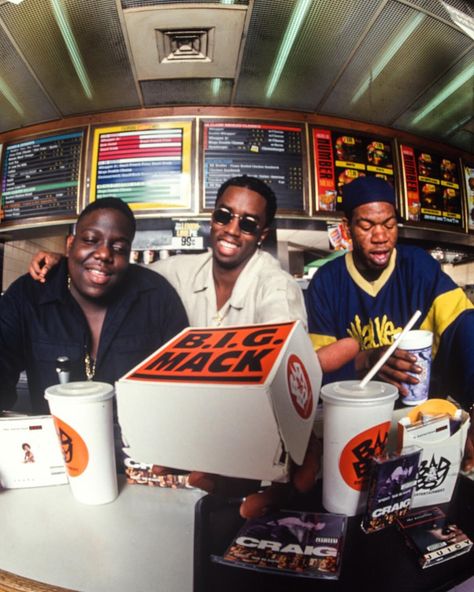 Another Badboy BIG Mack outtake - Biggie Puffy and Craig Mack - NYC 1993  This wide angle (fisheye) image was taken for the Badboy ad in Billboard magazine in 1993. The theme was B.I.G and (Craig) MACK together to make BIG MACK ! #biggie #notoriousbig #craigmack #pdiddy #hiphop #uncategorized #chimodu by chimodu Chi Modu, Craig Mack, Bad Boy Records, Hip Hop Aesthetic, 90s Rappers, Hip Hop Classics, Paper Magazine, Billboard Magazine, 90s Hip Hop Fashion