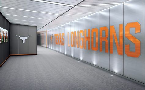 University of Texas Football unveils sleek design for Longhorn Locker Room - Sports Venue Business (SVB) Locker Room Design, Athletic Locker, Locker Room Sports, University Of Texas Football, Venue Business, Athletic Center, Locker Designs, International Architecture, Texas Football