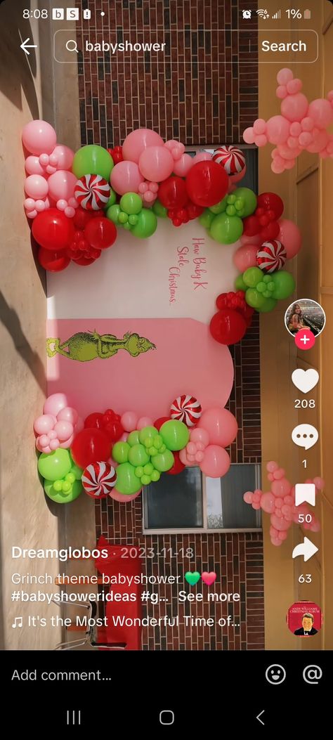 The Grinch Backdrop, Grinch Gender Reveal Ideas Decoration, Grinch Gender Reveal Party, Whoville Birthday Party Ideas, Grinch Baby Shower Ideas Girl, Grinch Theme Baby Shower Ideas, Hes A Mean One Grinch Birthday, The Grinch Baby Shower Theme, Grinch Themed Baby Shower Ideas