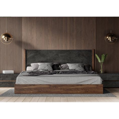 Modern Platform Bed Storage, Low Height Bed Design Master Bedrooms, Low Profile Beds, Modern King Size Bed Master Bedrooms, Low Height Bed Design, Slate Headboard, Black And Natural Wood Bedroom, Walnut Bedroom Ideas, King Bed Modern