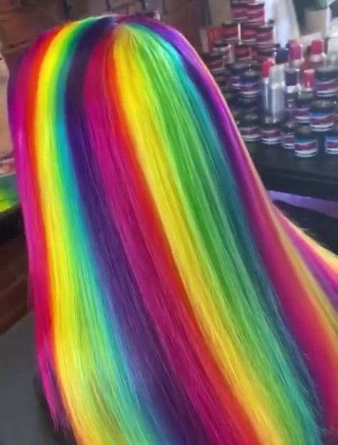 Long Rainbow Hair, Neon Rainbow Hair, Rainbow Hair Extensions, Hidden Rainbow Hair, Exotic Hair Color, Glow Hair, Unicorn Hair Color, Rave Hair, Rainbow Hair Color