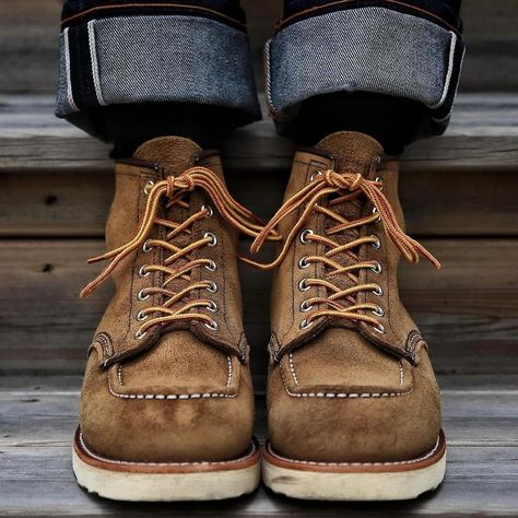 The Red Wing 6″ Classic Moc Boot salutes American Craftsmanship and Design. Made in the USA from the Olive Mohave Leather that ages gracefully, and looks even better with age. Everyone should own a pair of Red Wing Boots! #redwing #redwingboots #redwingmoctoe #redwingheritage #madeinusa #workboots #boots #thesportinglodge Nb Shoes, Wing Boots, Red Wing Boots, Red Wing, Mens Style, Aging Gracefully, Red Wings, Work Boots, Outfit Inspirations