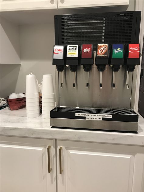 Soda machine in my laundry room Soda Bar In House, Soda Machine In House, Home Soda Fountain, Soda Fridge, Soda Fountain Machine, Soda Dispenser, Cold Plate, Soda Machine, Soda Machines