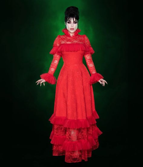 Preorder- Weasel Wear Red One Big Dark Room Lace Gown – Unique Vintage Beetlejuice 2, Red Wedding Dress, Sept 1, Goth Beauty, Dark Room, The Rack, Red Wedding, Lace Gown, Wearing Red