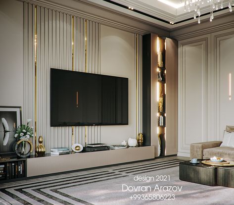 Livingroom. Neoclassic. 2021 on Behance Living Room Lighting Design, Modern Tv Room, Tv Unit Design Modern, Tv Unit Interior Design, Latest Living Room Designs, Unit Design, Tv Panel, Modern Luxury Bedroom, Interior Design Software