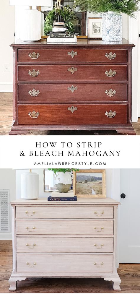 How To Make Wood Lighter, Stripping Dresser Wood Furniture, Refurbished Mahogany Furniture, Bedroom Mahogany Furniture, Strip Bedroom Furniture, Bedroom Paint Ideas Dark Furniture, Bleach Dark Wood Furniture Diy, How To Make Dark Wood Furniture Lighter, Upcycle Mahogany Furniture