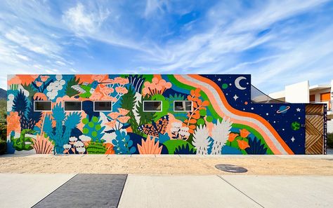 Woodland Mural, Ace Hotel Palm Springs, Exterior Murals, Beach Mural, Garden Mural, Street Art Artists, Flower Mural, Street Mural, School Murals