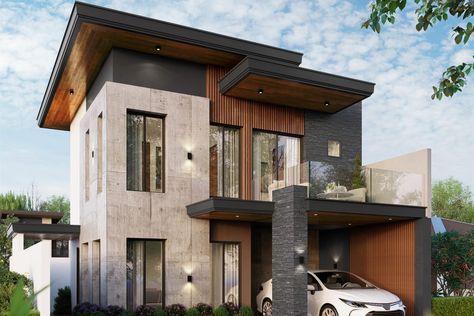 Designing Your Dream Modern Industrial 2 Storey House on 120sqm lot - JCVPM Architect 2 Storey House Design Elevation, 120 Sqm House Design 2 Storey, 150sqm House Design 2 Storey, 2 Storey House Design With Roof Deck, Industrial House Minimalist, Industrial House Facade, 3 Storey House Design Modern, Two Storey Modern House Design, 2 Storey Residential House