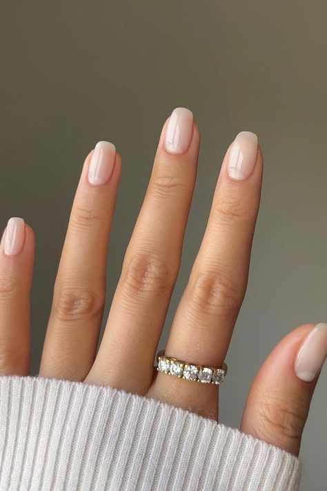 Rounded Square Natural Nails, Squoval Nail Shapes, Squoval Milky Nails, Bridesmaid Nails Squoval, Clean Bridal Nails, Sheer Wedding Nails, Nail Shapes Natural Nails, Clean Professional Nails, Natural Nails For Nurses