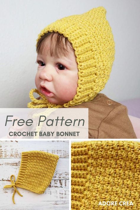 Free crochet pattern for this adorable crocheted pixie bonnet. This bonnet is very easy to make and the pattern is suitable for beginners. #crochetbabybonnet #crochetforbaby #crochetbabypatterns #freecrochetpattern #crochetpatternforbaby #crochetbabystuff Baby Bonnet Pattern Free, Baby Bonnet Crochet Pattern, Crochet Baby Hats Free Pattern, Baby Hat Free Pattern, Baby Bonnet Pattern, Pola Topi, Crochet Baby Bonnet, Crochet Baby Hat Patterns, Crochet Baby Beanie