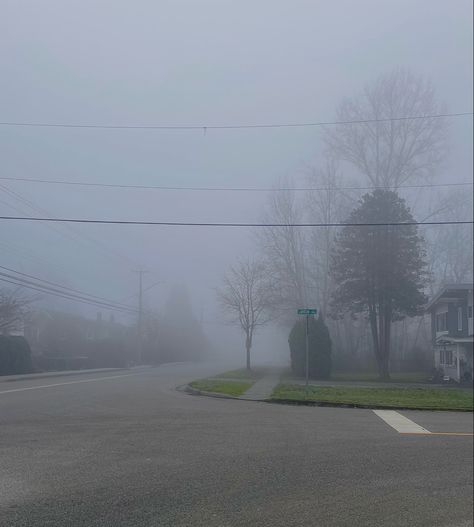 Foggy Street Aesthetic, Foggy Town Aesthetic, Foggy Liminal Space, Foggy Aesthetic City, Northeast Gothic, Miacore Aesthetic, Foggy Island, Isolated Homes, Silent Images