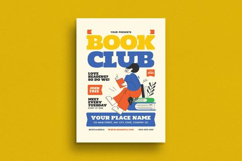 Modern Book Club Promotion Flyer, Print Templates ft. book & flyer - Envato Book Club Flyer, Kids Brochures, Graphic Design Portfolio Examples, Promotion Flyer, Animal Birthday Invitation, Modern Books, Club Flyers, Graphic Design Lessons, Event Flyer