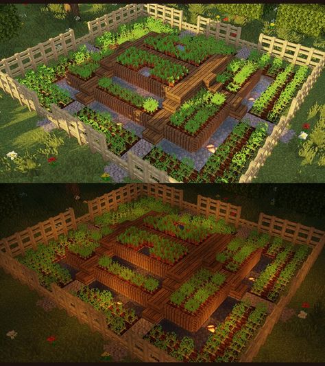 Minecraft Garden/ Farm design idea. A cool layout to grow your crops! Minecraft Farmen, Chalet Minecraft, Minecraft Blueprint, Minecraft Cool, Minecraft Hack, Villa Minecraft, Construction Minecraft, Minecraft Building Guide, Minecraft Garden