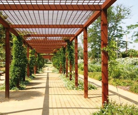 Industrial pergola- corten steel  mesh and columns Pergola Hardware, Terrace Shade, Corner Pergola, Steel Pergola, Cheap Pergola, Pergola Swing, Pergola Lighting, Garden Canopy, Pergola Attached To House