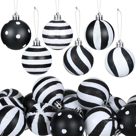 PRICES MAY VARY. Adequate Quantity: each package includes 24 plastic Christmas balls in a total of 6 different designs, with 4 of each; These balls in adequate amounts are suitable for decorating various Christmas trees, you can decorate it casually according to your own styles Black and White Christmas Style: these black and white Christmas balls are versatile and ideal for Christmas decorations; Use them on your Christmas tree, hang them around your home, or even use them in DIY projects to en White Ball Christmas Tree, Black And Silver Christmas Tree Topper, Black And Pink Christmas Tree Ornaments, White Christmas Tree Wuth Black Ornaments, Black And White Buffalo Check Christmas Tree Ornaments, Black And White Christmas Tree Sheets, Chanel Tree Ornaments, Black And White Christmass Tree Beding, Dark Green And White Flocked Christmas Trees