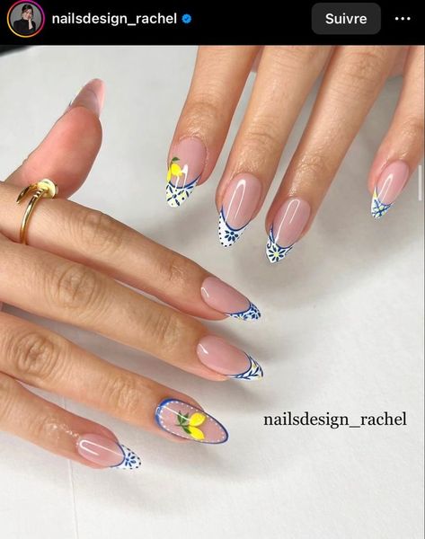 Almafi Coast Nails, Italy Nail Art, Nails Lemon Design, Mediterranean Tile Nails, Sicilian Nails, Amalfi Coast Nails, Italy Nails Design, Tile Nail Art, Nails For Italy