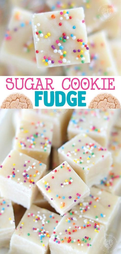 This Sugar Cookie Fudge has rainbow sprinkles! This fun and easy 4-ingredient fudge recipe tastes like a sweet sugar cookie! It's perfect for the holidays—especially Christmas! Kids will love the colorful twist on a delicious fudge recipe. Make it for the holidays! Easy Dinner When You Have No Food, Sugar Cookie Fudge Christmas, Sugar Cookie Christmas Fudge, Cinnamon Roll Fudge, Single Person Desserts, Easy Fudge Recipe 3 Ingredients Simple, Easy Desserts For Bake Sale, Kids Bake Sale Ideas, Candy Shop Ideas