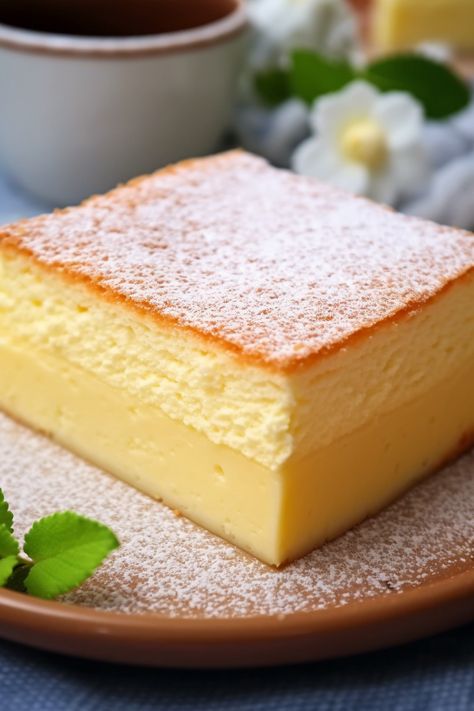 Vanilla Magic Custard Cake Lemon Custard Magic Cake, Vanilla Magic Custard Cake Recipe, Asian Cream Cake, Home Made Vanilla Pudding, Creamy Cake Recipe, Birds Custard Powder Recipes, Desserts With Vanilla Pudding, Recipes Using Cake Flour, Custard Desert