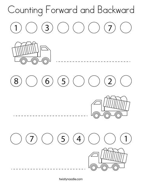 Counting Forward and Backward Coloring Page - Twisty Noodle Counting Forwards And Backwards, Forward And Backward Counting Worksheet, Number Counting Worksheets Preschool, Counting Backwards Worksheets, Missing Number Worksheets, Easy Math Worksheets, Counting Backwards, Preschool Journals, Easy Math