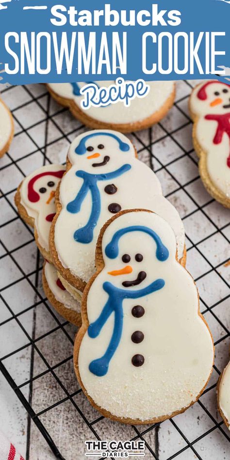 Copycat Starbucks Snowman Cookie Recipe for making these favorite Starbucks treats at home. Starbucks Sugar Cookie Recipe, Starbucks Snowman Cookie, Snowman Cookies Recipe, Snowman Recipes, Starbucks Cookies, Cookie Icing Recipe, Snowman Cookie, Sugar Cookie Recipe Easy, Copycat Starbucks