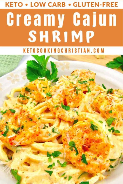 Creamy Keto Cajun Shrimp with Palmini - Keto Cooking Christian Low Carb Shrimp Creole Recipe, Low Carb Shrimp Alfredo Recipes, Keto Shrimp Pasta, Low Carb Shrimp Alfredo, Low Carb Shrimp Pasta, Keto Palmini Recipes, Keto Cajun Recipes, Palmini Recipes, Keto Shrimp Alfredo