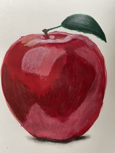 Painting Of Apple, Apple Painting Easy, How To Paint An Apple, Painting Practice Acrylic, Apple Painting Acrylic, Fruit Acrylic Painting, Apple Paintings, Apple Acrylic, Apple Still Life