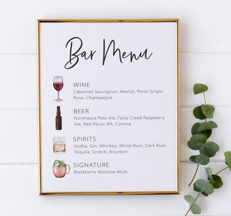 Custom Wedding Bar, Beer List, Wedding Drink Menu, Wedding Bar Menu Sign, Bar Menu Sign, Signature Drink Sign, Bar Signage, Wedding Drinks, Drink List