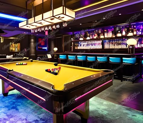 Bar With Pool Table, Bar Pool Table, Dark Modern House, Cool Basement, Boys Game Room, Pool Table Room, Billiard Pool Table, Game Room Basement, Dark Modern