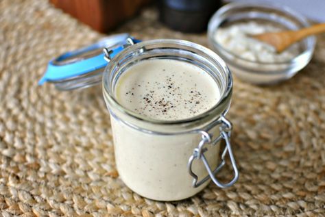 Parmesan-Garlic & Peppercorn Salad Dressing Peppercorn Salad Dressing Recipe, Peppercorn Ranch Salad, Parmesan Peppercorn Dressing, Parmesan Salad Dressing, Peppercorn Dressing, Healthy Dressings, Recipes Sauces, White Bbq Sauce, Parmesan Salad