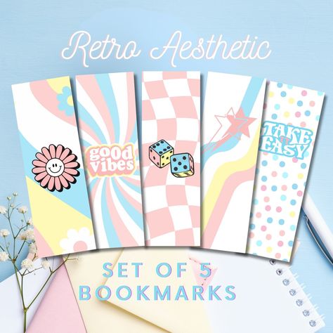 This Set of 5 Preppy Digital Bookmarks will look Aesthetic in your favourite Book! Use these Retro Preppy Pastel Bookmarks yourself or gift them to someone who loves reading!  🤍WHAT YOU WILL RECEIVE🤍 This is a DIGITAL DOWNLOAD PRINTABLE listing. No physical product will be mailed to you. After your purchase is confirmed, you will receive an email from Etsy with a link that will direct you to your downloadable high-quality PDF files. It could take a few minutes to show up in your inbox. Be sure to check your spam/junk folders in case it does not come into your inbox after a few minutes. You will receive 1 very high-quality PDF file with all 5 bookmarks to Print at Home or take to a local Print store.  We recommend to print on 180-200g stock card to help your bookmark last longer! If you a Preppy Bookmarks, Back To School Bookmarks, School Bookmarks, Retro Preppy, Retro Pastel, Diy Crafts Bookmarks, Bullet Journal Paper, Quick Crafts, Bookmarks Printable