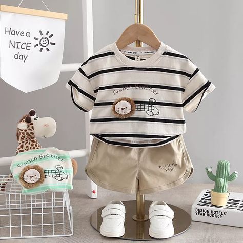 Baby Boys Children Summer T-Shirt Shorts Set Clothes Kids Toddler Casual Outfits | eBay Handsome Clothes, Kids Summer Clothes, Summer Outfits Kids, Boys Stripes, Cartoon Outfits, Kid's Fashion, Girls Stripes, New Baby Boys, Girls Summer Outfits