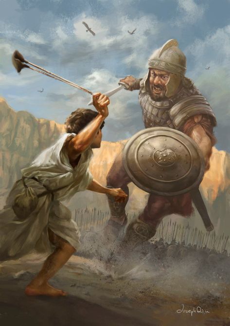 ArtStation - David and Goliath, Joseph Qiu Bible Illustrations Art, Biblical Artwork, Bible Artwork, Christian Graphics, Bible Drawing, Afrique Art, David And Goliath, Bible Images, Afrikaanse Quotes