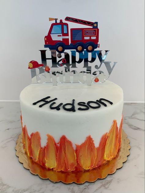 Firetruck Birthday Cupcake Cake, Fireman 3rd Birthday Cake, Easy Firefighter Cake, Simple Fire Truck Birthday Cake, Fire Fighter Theme Cake, Cake For Firefighter, 3rd Birthday Firetruck Cake, Firetruck Cake Diy, Easy Fire Truck Cake