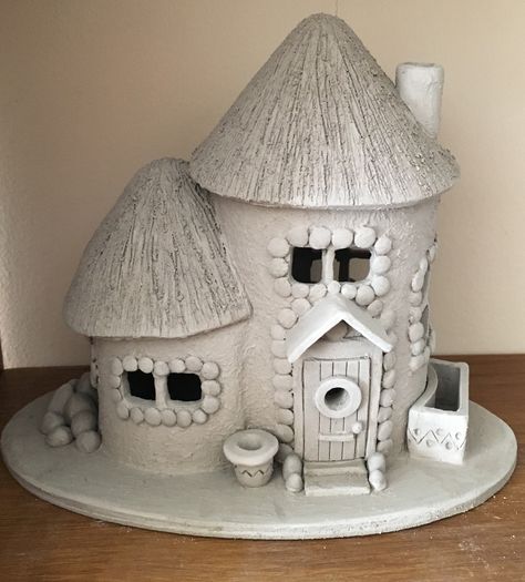 Pottery Fairy Houses, Clay Fairy Houses, Pottery Fairy, Clay Cottage, Ceramic Cottage, Fairy Garden Cottage, Fairy House Crafts, Clay Fairy, Clay House