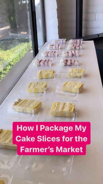 Individual Packaged Desserts, Selling Slices Of Cake, Cake By The Slice Packaging, Cottage License Food Ideas, Dessert Farmers Market, Packaged Cake Slices, How To Wrap Cake Slices, How To Package Cake Slices For Sale, Farmers Market Bakery Ideas