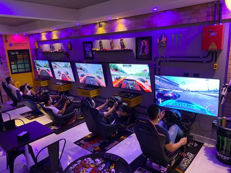 Gaming Lounge Interior Design, Gaming Cafe Design, Video Game Lounge, Gaming Booth, Game Room Layout, Gaming Cafe, Game Lounge, Game Booth, Barber Shop Interior