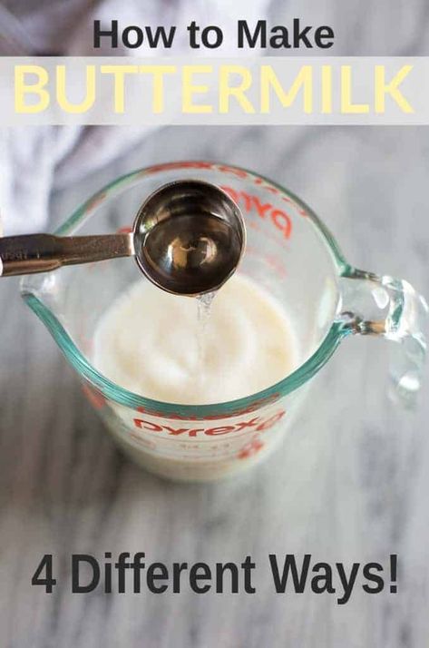 An easy Buttermilk Substitute recipe and a guide for How to Make Buttermilk including dairy free and vegan buttermilk. #buttermilk #buttermilksubstitute #howtomakebuttermilk #recipe Vegan Buttermilk, Make Buttermilk, Make Your Own Buttermilk, Buttermilk Substitute, How To Make Buttermilk, Buttermilk Recipes, Homemade Buttermilk, Buttermilk Pancakes, Recipes To Make