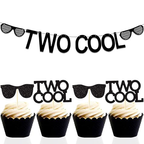 Two Cool Cupcakes, Too Cool Birthday Theme, Two Cool Cake, Two Cool Birthday Party Boy, Sunglasses Cupcakes, Two Cool Party, Two Cool Birthday Party, Birthday Sunglasses, Sunglasses Party