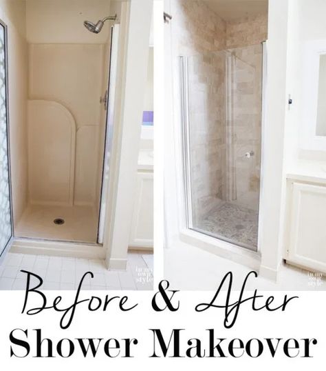 Shower Makeover Diy, Remodel Shower Stall, Shower Makeover, Tub To Shower Remodel, Shower Remodel Diy, Small Shower Remodel, Master Bath Shower, Diy Bathroom Makeover, Shower Wall Tile