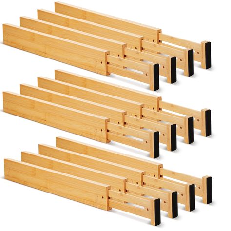 PRICES MAY VARY. Abundant Quantity: you'll receive 12 pieces of bamboo kitchen drawer dividers that fit most drawers in your home, bedroom, bathroom, closet, and office to separate items and keep your drawers clean and tidy Expandable Dimensions: drawer organizer sizes from 17" (unexpended) to 22" (extended), the dividers are about 0.59" thick and 2.4" high and fit most drawers, compression packaging during shipping may prevent the spring from being fully stretched to sufficient length, at this Drawer Organizers Kitchen, Organizers For Kitchen, Cutlery Drawer Organization, Draw Organizer, Kitchen Drawer Dividers, Bathroom Dresser, Adjustable Drawer, Closet Storage Drawers, Cutlery Drawer