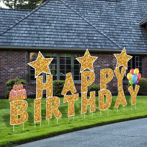 Happy Birthday to a son or daughter - a lovely surprise Birthday Yard Signs Lawn, Outdoor Birthday Decorations, Decorations For Birthday Party, Cake Balloon, Patio Decorations, Happy Birthday Yard Signs, Glitter Birthday Parties, Lawn Decorations, Outdoors Birthday Party