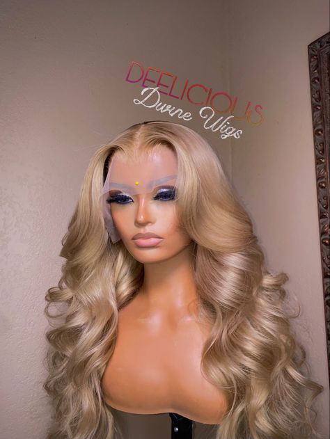 This wig is a 13x4 frontal 613 Blonde Body Wave (26” 180% density) custom toned using Wella Toner T35 and T27 613 Wig Toned, Toned Blonde Frontal Wig, Tone 613 Wig, Toned 613 Wig With Brown Roots, Ash Blonde Body Wave Wig, T27 Wella Toner Before And After, T35 Wella Toner Before And After, Toned 613 Wig, Tone Blonde Wig